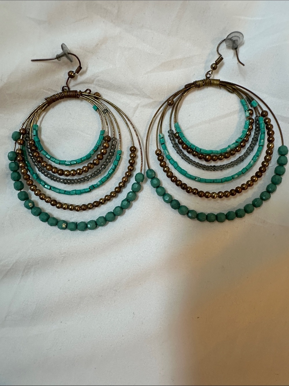 Turquoise Beaded Hoop Earrings - Unbranded